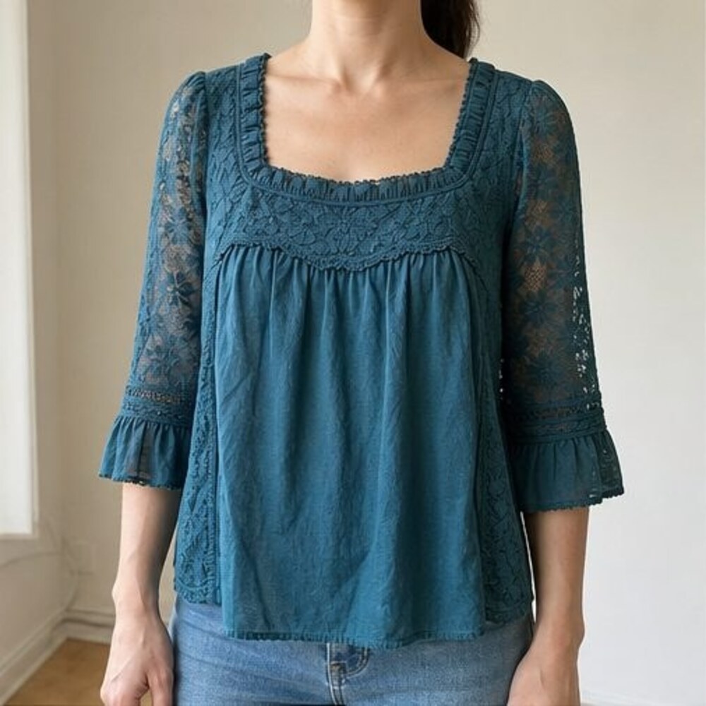 Teal Button Blouse - Picture 2 of 6
